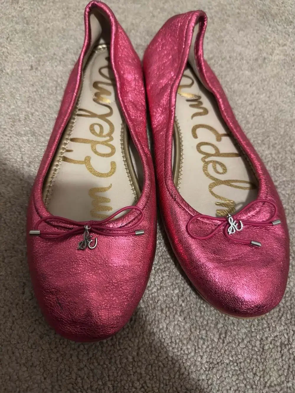 Sam Edelman Felicia Metallic Fuchsia Pink Leather Ballet Flats